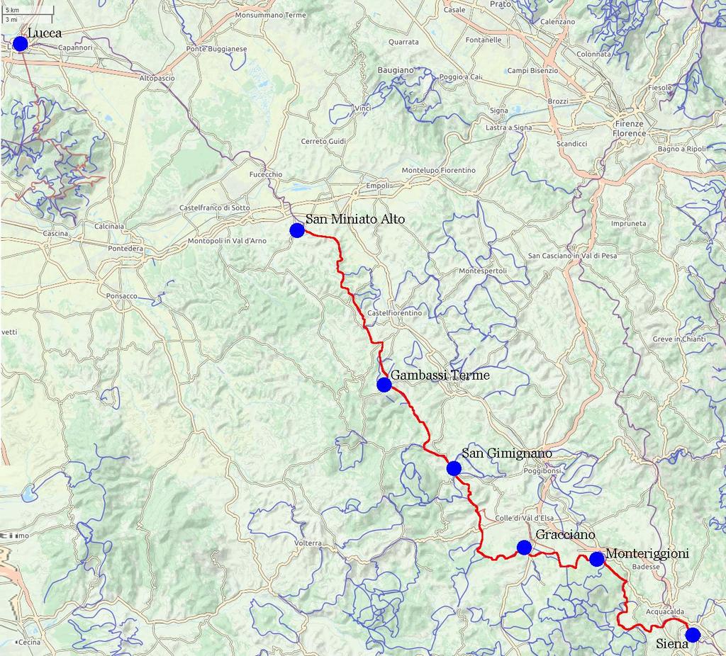 Via Francigena, Lucca San Miniato Siena, 7 nätter 8(8) Via Francigena genom Italien Omnes viae Romam perducunt, alla vägar bär till Rom är en gammal devis som under medeltiden inte var långt från