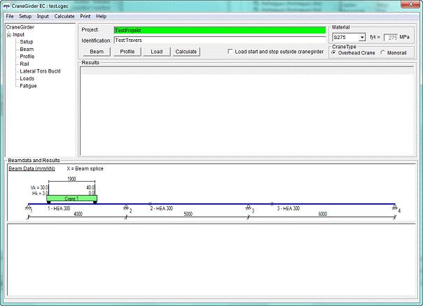 Användargränssnitt Programmet kan startas, som allra flesta program, genom att trycka på Windows Start menyn eller CraneGirder genväg som kan finnas bland annat på skrivbordet.