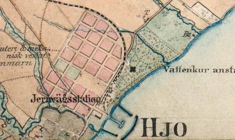 1880 1893 Detalj av häradskartan från ca 1880, med badhusparken och