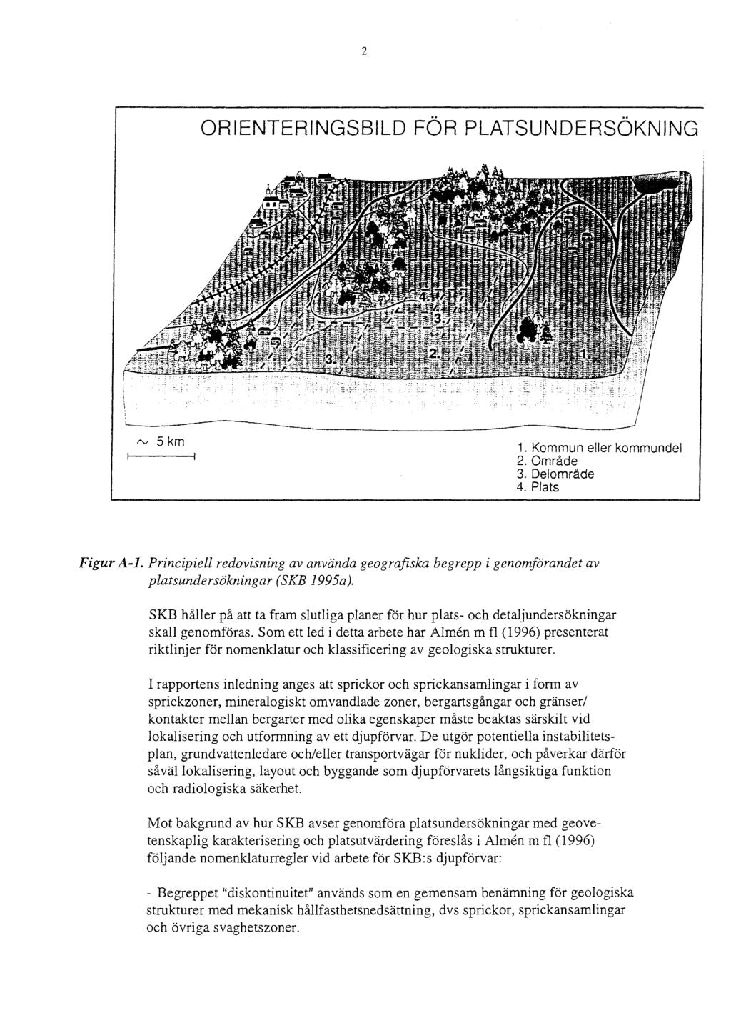 2 ORIENTERINGSBILD FÖR PLATSUNDERSÖKNING I'v 5 km 1. Kommun eller kommundel 2. Område 3. Delområde 4. Plats Figur A-l.