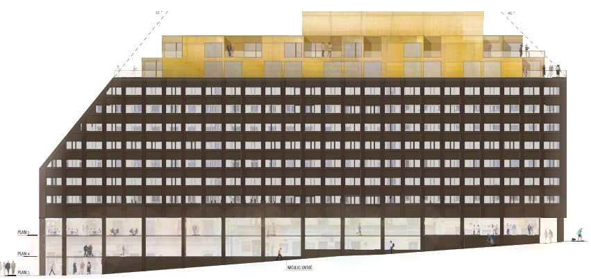 hotellvåningar samt en teknikvåning. Fasaden i de nedre våningarna mot Vattugatan glasas upp.