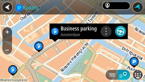 En popup-meny öppnas på kartan som visar namnet på parkeringsplatsen. 4. Välj Kör. En rutt planeras och sedan påbörjas vägledning till din destination.