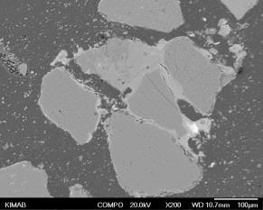 SEM images (top) of sand GS1 after test at low (left)