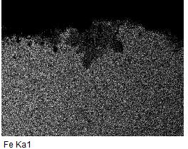 SEM images of 16Mo3 steel after exposure testing in case GSRef, showing regions with (left) and without (right) thick surface oxide.