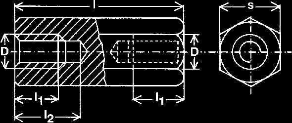 DHR A2 Sexkantig distansmutter, rostfri D M3 M4 M5 M6 s 5,5 7 8 10 l1 7 9 11 12 2380103005 M3X5H 100 2380103008 M3X8H 100 2380103010 M3X10H 100 2380103012 M3X12H 100 2380103015 M3X15H 100 2380103018