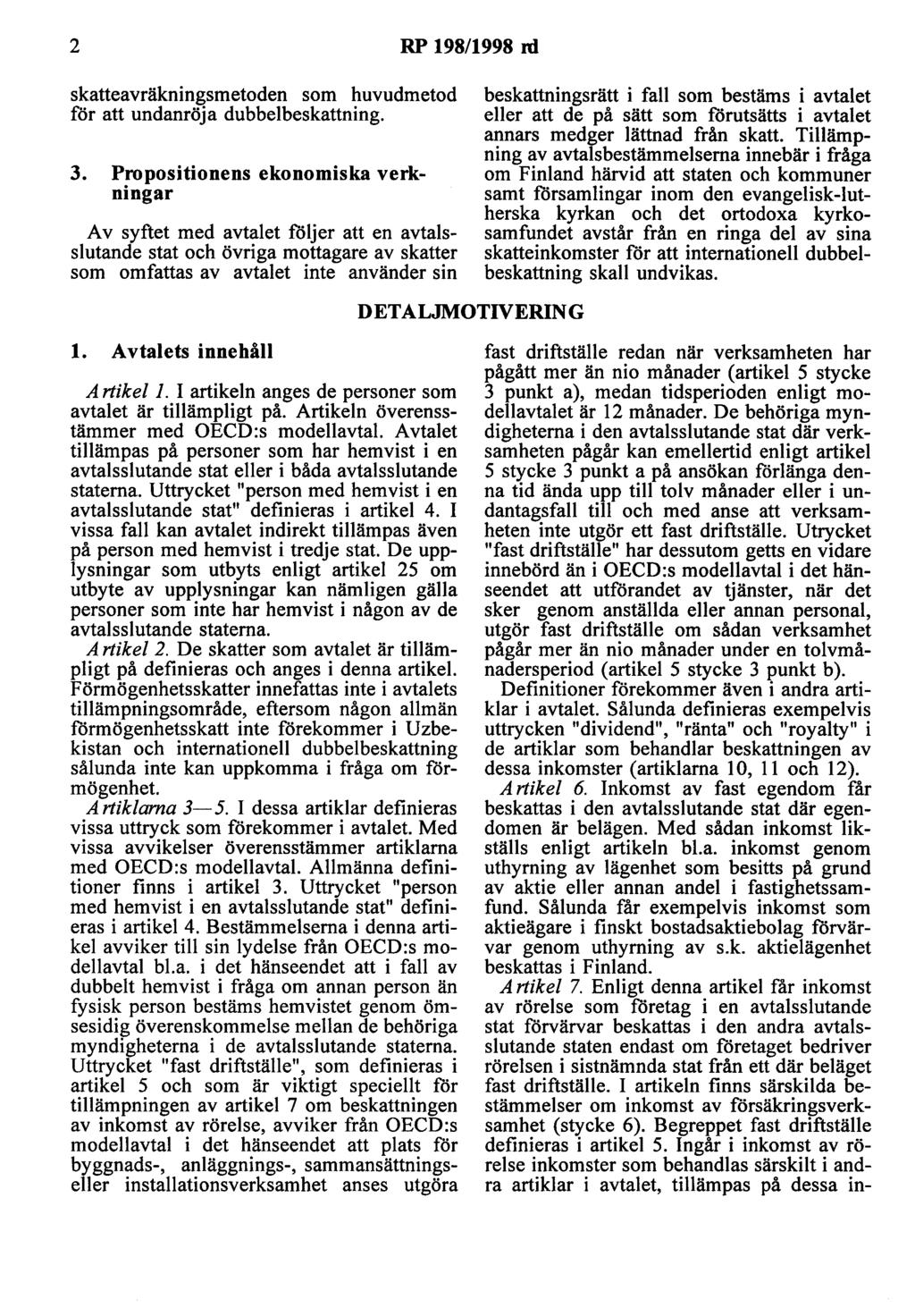 2 RP 198/1998 rd skatteavräkningsmetoden som huvudmetod för att undanröja dubbelbeskattning. 3.