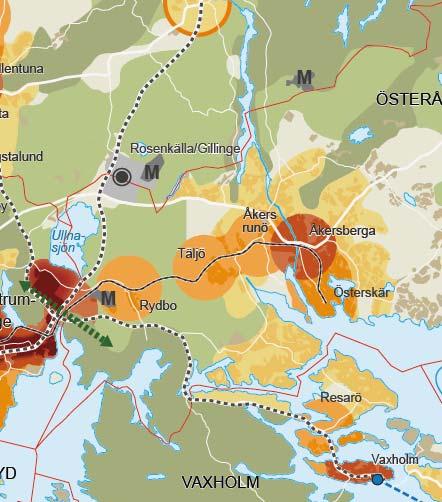 Översiktsplan för Österåkers kommun 2040, förslag RUFS 2050 omfattar kommunens utpekade områden inom Sverigeförhandlingen men inte kommunens utvecklingsplaner i flera andra områden, och det tycks som