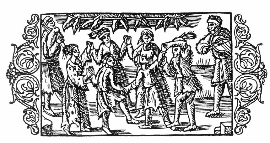 OM FOLKEVISER - LÆRER 1. OM MEDELTIDA BALLADER Træsnit o. 1550 En text om medeltida ballader, hur de användes och fördes vidare.