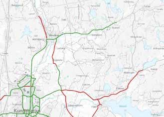 cykelväg men här kan gång- och cykeltrafiken ta sig fram i blandtrafik på bland annat Sträveliden.