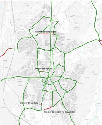 Kommundelsstråken är del av huvudstråken men har en ännu viktigare funktion som pendlingstråk för både de boende i Kungsbacka och för de som pendlar från kommunens övriga delar och har därför högst