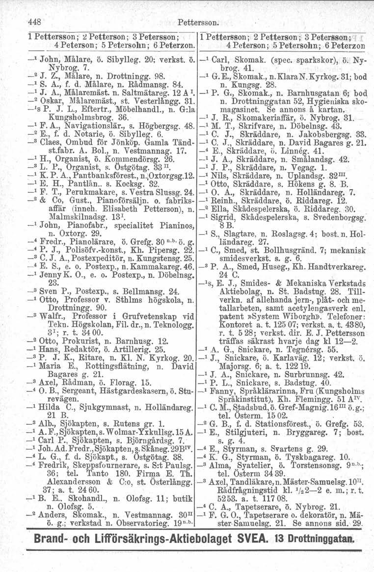 448. Pettersson. 1 Pettersson; ~ Petterson; 3 Petersson; 4 Peterson; 5 Petersohn; 6 Peterzon. 1 Pettersson; 2 Petterson; 3 Petersson; 4 Peterson; 5 Petersohn; 6 Peterzon _1 John, Målare, ö. Sibylleg.