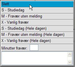 Man måste också ange om frånvaron skall medräknas (2), om den är odokumenterad (3), om eleven skall kunna använda koden om elevregistrering är aktiverad (4) samt om kontaktlärare kan skriva över