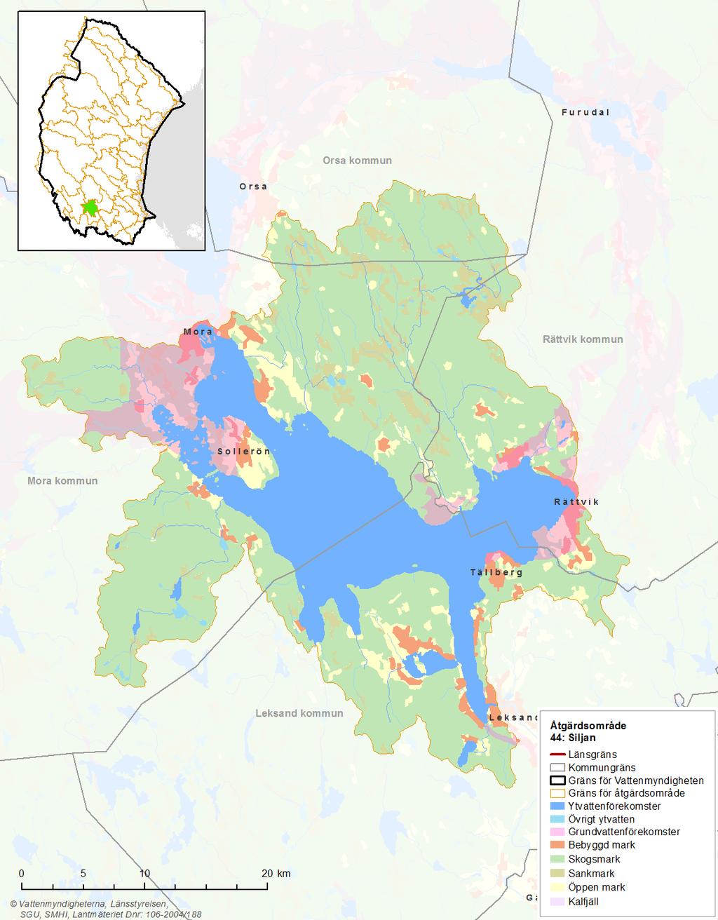 Bild 1: Kartan visar Siljans markanvändning samt