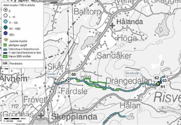 108: Göta Älv Slereboån-Sörån Slereboån-Sörån Ale kommun Delavrinningsområde: Sörån Aroid: 643715-129025 Karta över Slereboån-Sörån (det övre av vattendragen). Flodpärlmusslor konstaterades 2005.