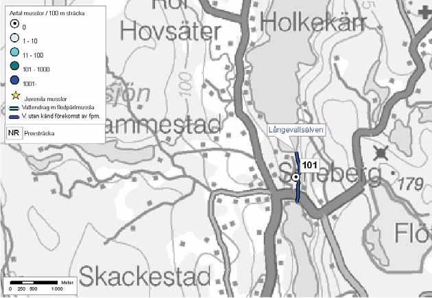 112: Enningsdalälven Långevallslven Långevallsälven Tanums kommun Delavrinningsområde: Enningsdalälven Aroid: 652765-125523 Karta över Långevallsälven. Inga flodpärlmusslor hittades 2004.