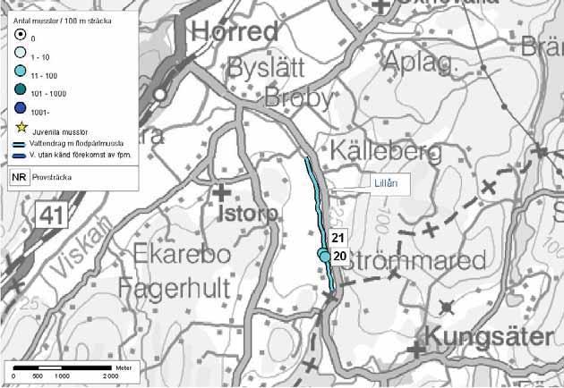 105: Viskan Lillån Lillån Marks kommun Delavrinningsområde: Lillån Aroid: 636268-130229 Karta över Lillån. Flodpärlmusslor sattes ut år 2003.