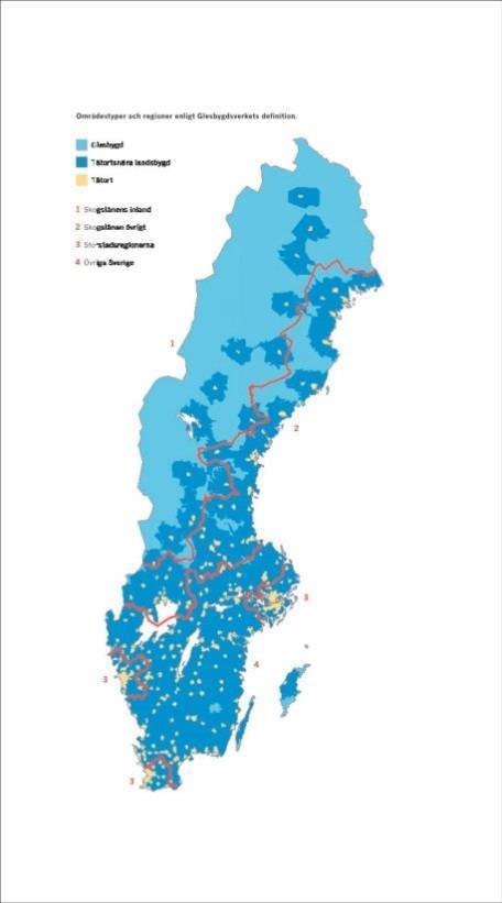 Vår utmaning SKL - Varutransporter på gles- och landsbygd (2013) 2007 bodde ca 2 % av Sveriges befolkning i glesbygd, 21 % i tätortsnära landsbygd 77 % i tätort Glesbygd är områden med mer än 45