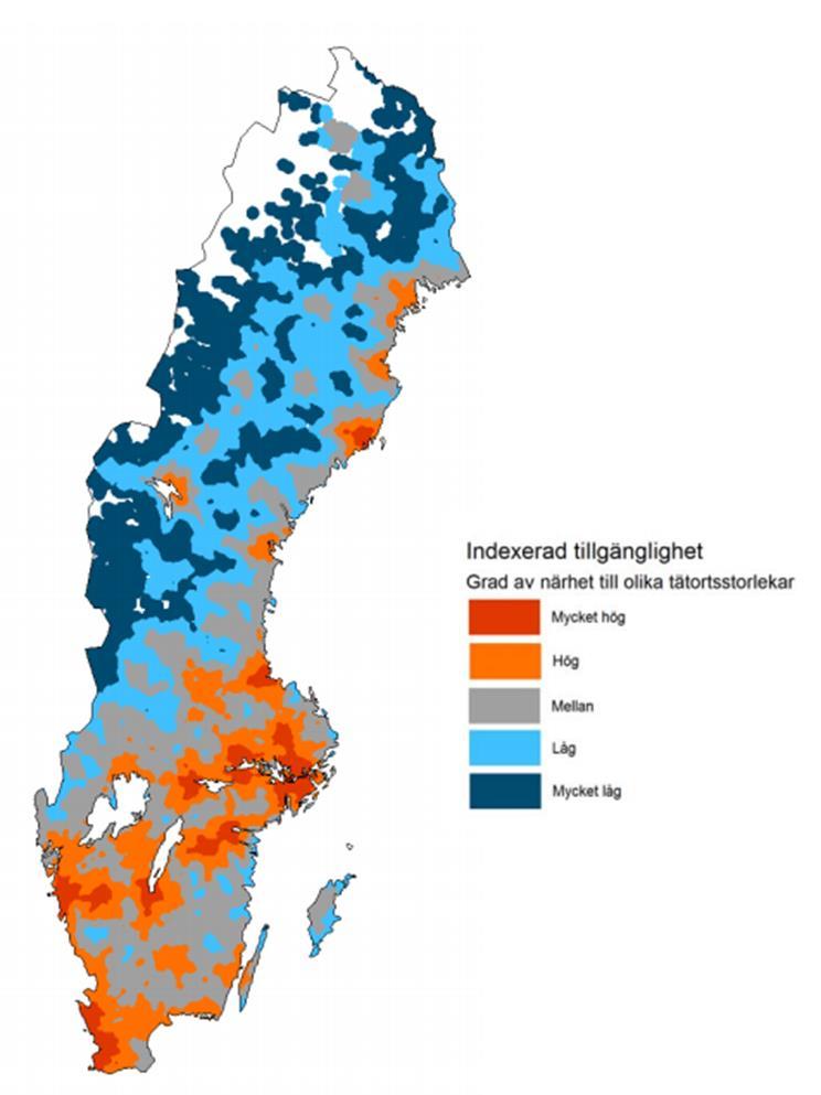 Vår utmaning Grad av tillgänglighet Andel av befolkning (2008) Mycket hög 54 % Hög 31 % Mellan 12 % Låg 2 % Mycket låg 1 % Tillgänglighet för transportbranschen: (volymunderlag / leveransfrekvens /