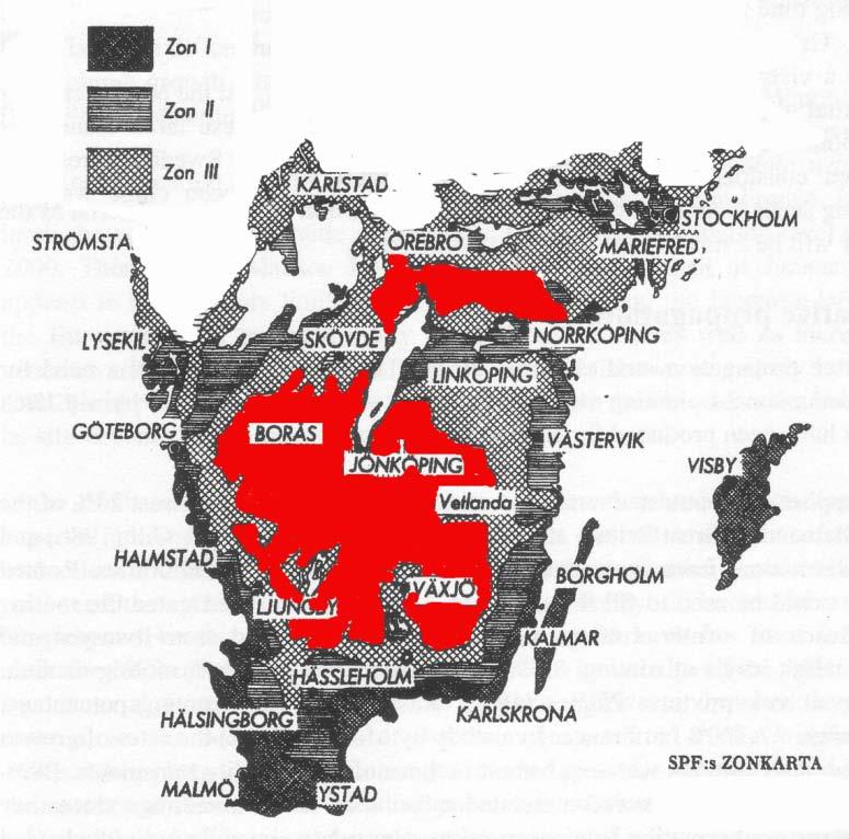 Figur 1. Karta utvisande belägenhet av provytmaterial som ligger till grund för en produktionsstudie (Ekö et al., 2004) Figur 2. Växtzonkarta efter Ullström (1966).