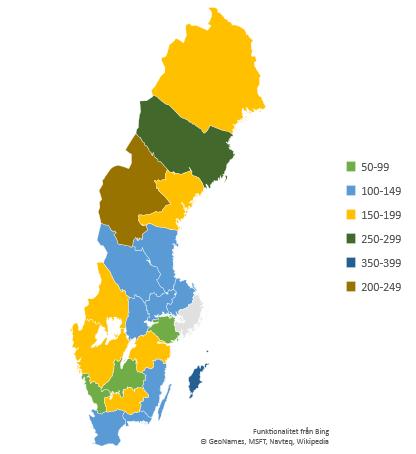 Kultursamverkansmodellen Uppföljning 2016 2017 Regionernas intäkter I figur 2 åskådliggörs hur de årliga statliga bidragen 2017 har fördelats ur ett geografiskt perspektiv och visar fördelningen av