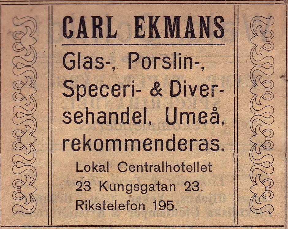 16 Ekmans Glas, Porslin, Speceri &