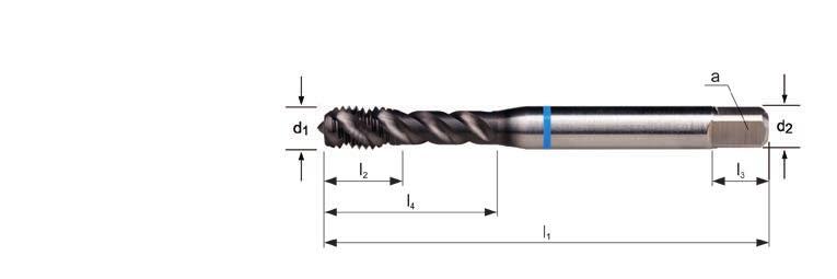 E414 M Maskintapp spiralspår 48⁰, Blå Shark, bakfasad E414 E414 E414 M3 - M20 l 1 l 2 d 2 l 3 l 4 P Ø a E414 M mm mm mm mm mm mm z mm 3 0.50 56 6 3.5 2.7 6 3 2.5 18 E414M3 4 0.70 63 7 4.5 3.4 6 3 3.