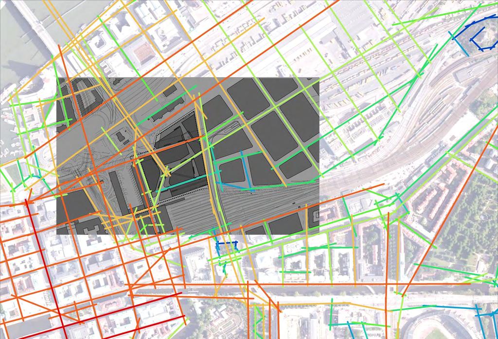 Genom en rak fortsättning av Nils Ericssongatan länkas älvstranden effektivt till centrala Göteborg Förlängningen av Nya Göta älvbroaxeln bidar till hög tillgänglighet inne i Region City Uppbrutna