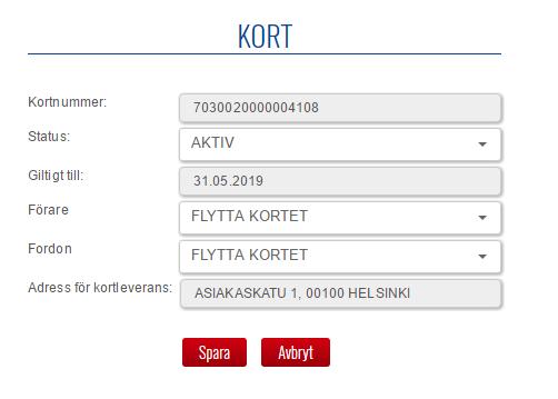 Kortförvaltning + Välj Kort i övre menyn; + Kortlistan visar totala antalet kort samt antalet aktiva