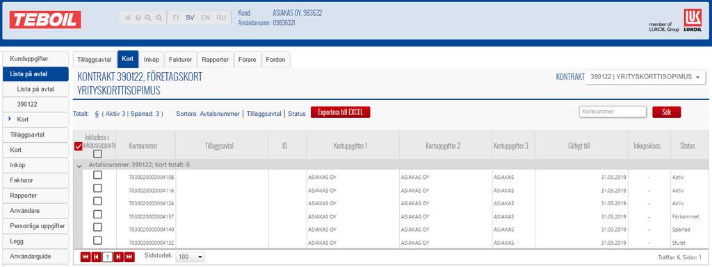 + kortlistan kan exporteras till Excel.