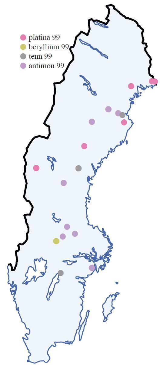 Borrkärna Borrkärna 99:e percentilen 95:e percentilen Co_pc 0,18 0,07 Pt_ppm 0,2 0,06 Pd_ppm 0,78 0,29 W_pc 0,56