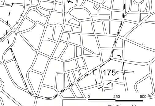 Figur 1. Lunds medeltida stad, fornlämning 73, med platsen för undersökningen markerad med en röd stjärna.