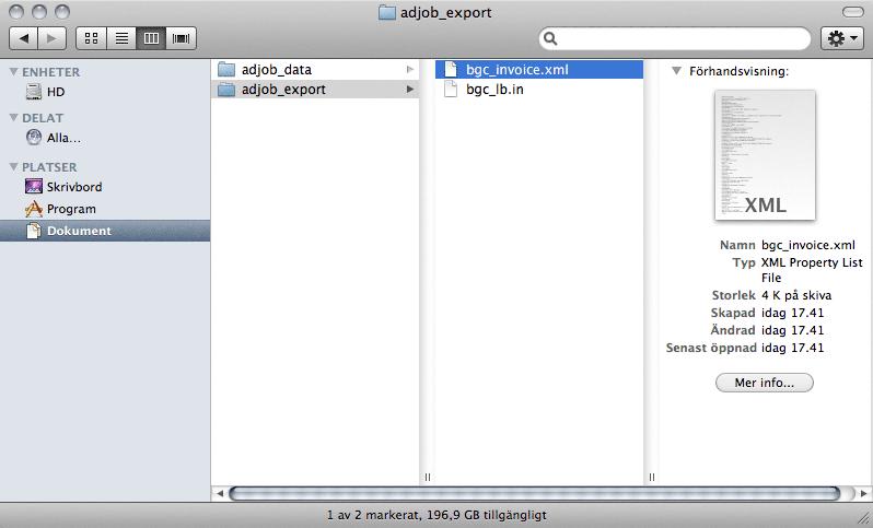 fakturorna till skrivaren och e-faktura är liten. Du klickar på symbolen efaktura i stället. Notera var exportfilen hamnar Exportfilen bgc_invoice.
