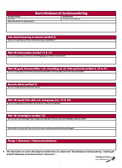 Barnrättsbaserat beslutsunderlag - Underlag för