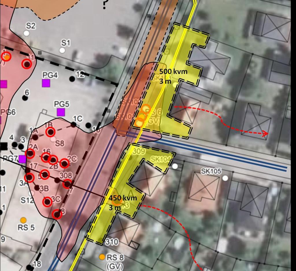 Schakt öster om Bryggaregatan En saneringsåtgärd öster om Bryggaregatan och inom berörda privata fastigheter (fyra fastigheter längs Bryggaregatan) kan genomföras med saneringsschaktning.