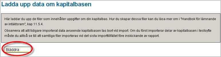 Klicka på knappen Bläddra för att söka upp den eller de filer du vill ladda upp data från, se nedan.