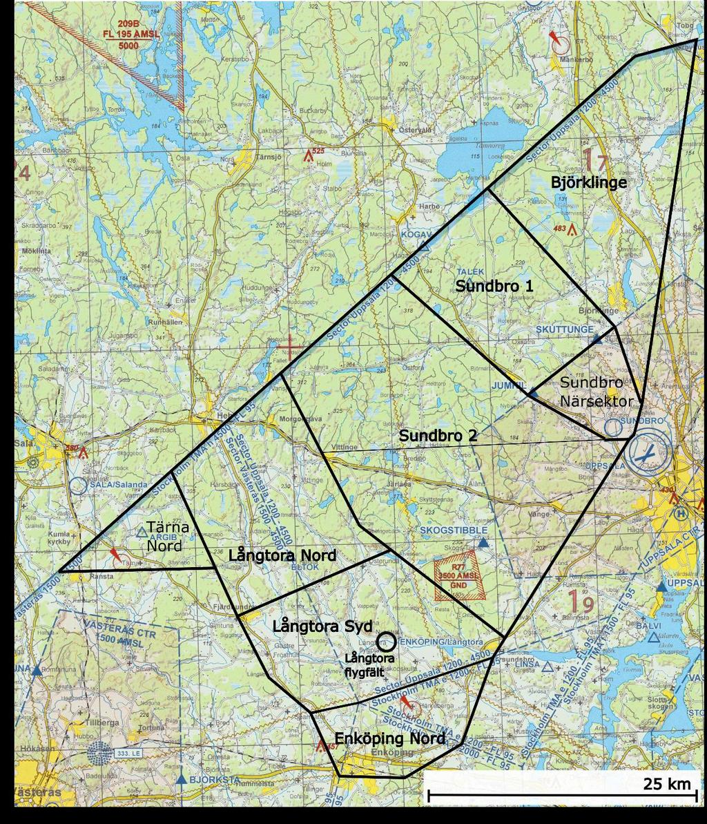 3.2 Långtoras Sektorer Tabell 2: Segelflygsektorer som kan öppnas av SSFK och deras maxhöjder. Sektor Maxhöjd Långtora Syd 1.850 m STD (300m från moln) Långtora Nord 2.