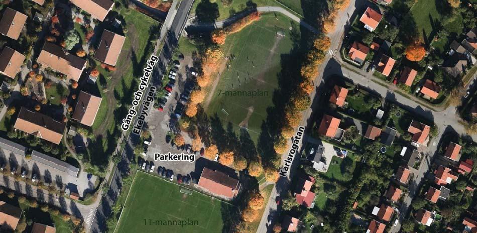 Bilden visar områdets infart och parkeringsytor. Gång- och cykelvägar Gång- och cykelväg finns både längs Ekebyvägen och goda förbindelser finns mot centrum och till kringliggande stadsdelar.