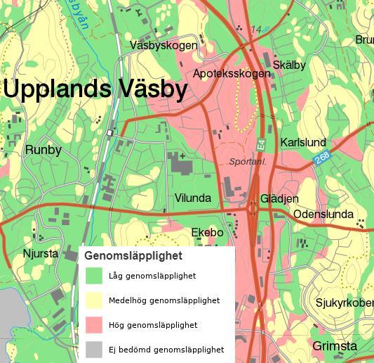 Figur 1 - Markens genomsläpplighet i Upplands Väsby (SGU, 20