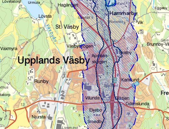 Arean för grundvattenmagasinet Stockholmsåsen-Upplands Väsby är 3 km 2 och längden på grundvattenmagasinet är ca 6-7 km. Det sträcker sig från Bredden i söder till norr om Hammarby i norr.