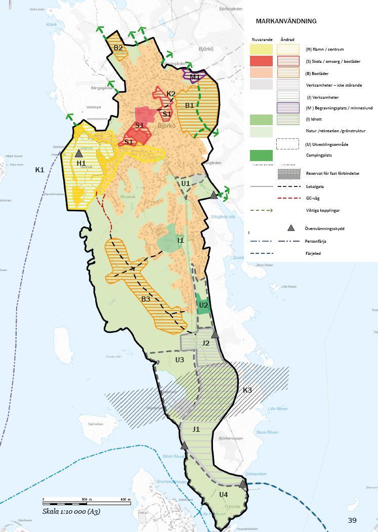 Planförslag - FÖP Björkö Avgränsning planområde: Björkö tätort Förtätning för hållbar utveckling Hänsyn till topografi och naturlandskap Utblickshorisont: År 2040 Plankarta: B1 - Tabor: 25-50