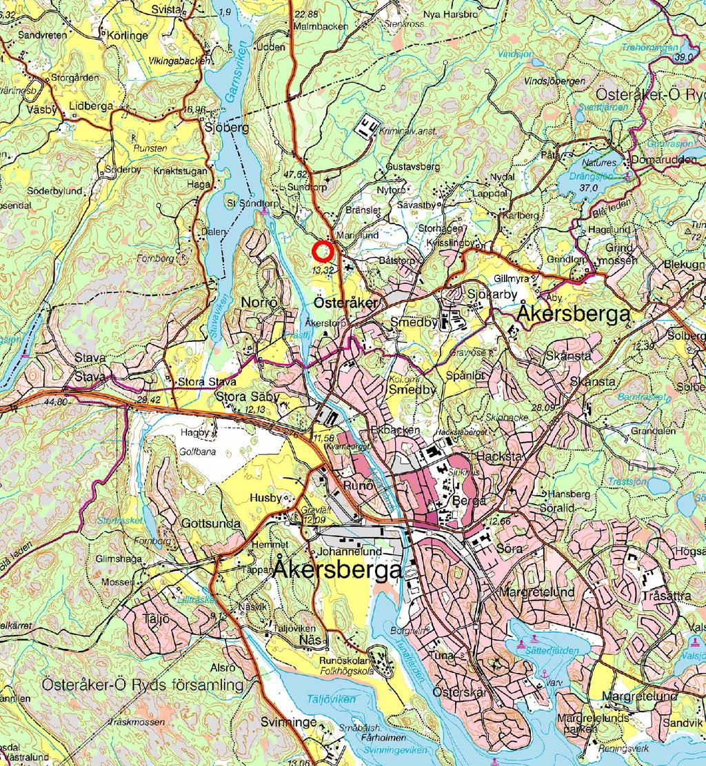 Figur 1. Utdrag ur Terrängkartan med undersökningsområdet markerat.