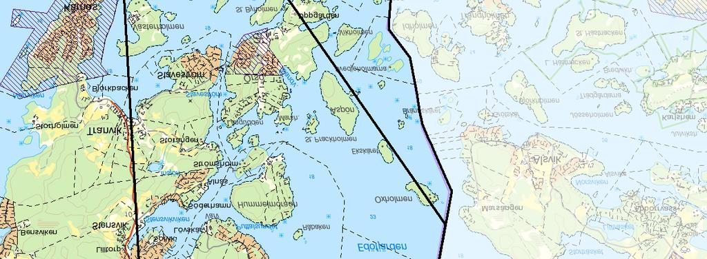 Teckenförklaring ") F2 A1 Områdesindelning med beteckning (se värdebeskrivning) Generellt strandskydd om 100 meter utvidgat till 300 meter från