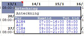 Om du ska byta till ledig dag markerar du först dagen och sen trycker du på delete tangenten.