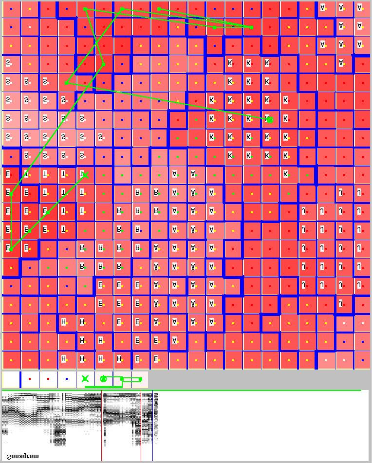 Bild 32. Färdigkalibrerad INSOM och aktiveringsspår motsvarande TEK. Kalibrering Nästa steg är att kalibrera SOM:arna med lämpliga text