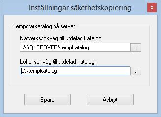 Programmet gör ett anrop till en funktion i SQL Servern som dock bara kan spara säkerhetskopian lokalt på servermaskinen.