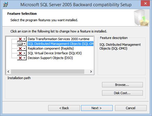 Installation SQLDMO För att installera SQLDMO komponenten ladda ner paketet Microsoft SQL Server 2005 Backward Compatibility Components från Microsofts hemsida eller så finns det att hämta på vårt
