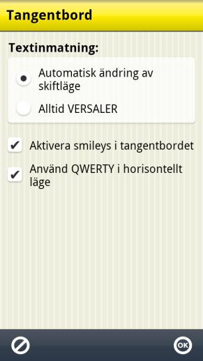 9.1 Anpassa tangentbordet Via Inställningar Tangentbord bestämmer man om bokstäverna i tangentbordet automatiskt ska ändras från versaler till gemener och vice versa.