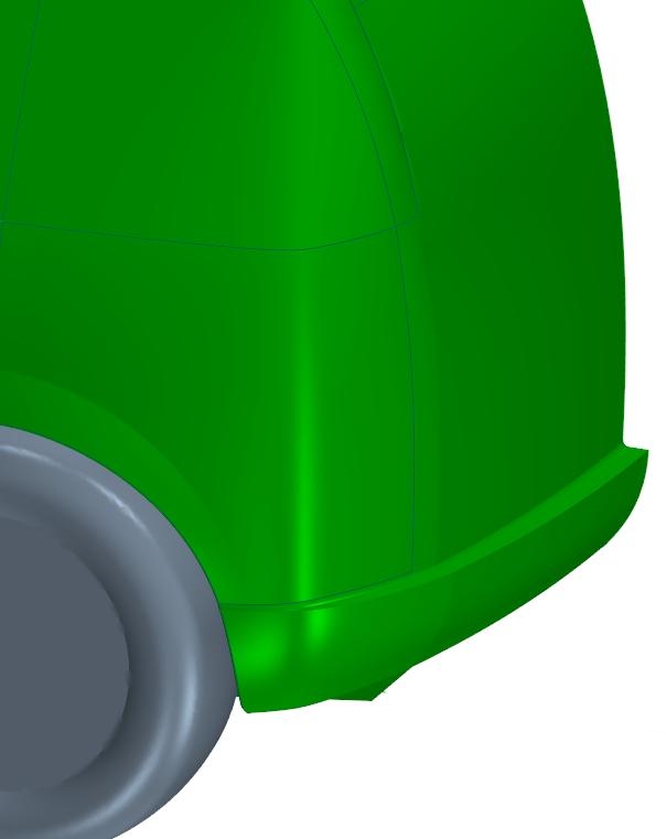 10: I figuren ses den odeformerade modellen i grönt tillsammans med konturen av den maximalt tillåtna deformationen i blått. Figur 3.11 visar en isometrisk vy av den bakre sidan.