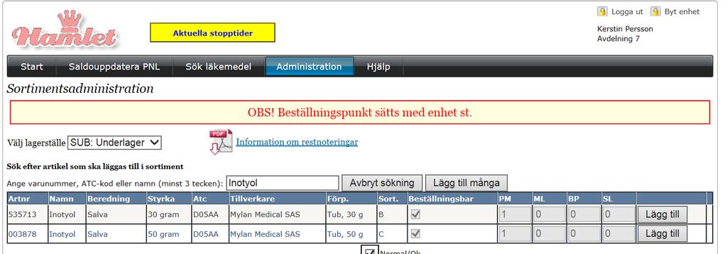 önskad artikel i sökrutan