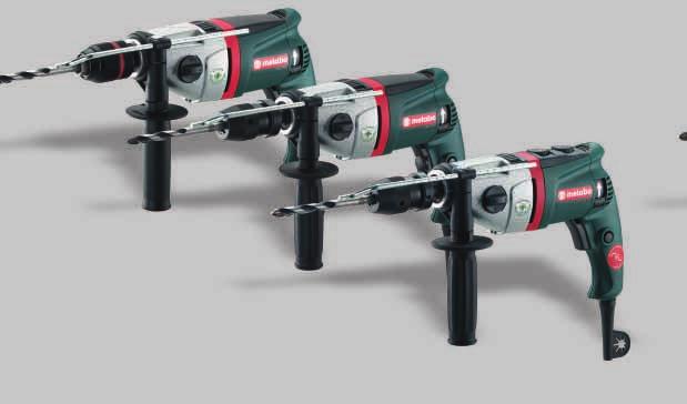 Slagborrmaskiner SBE 705 SBE 750 Gemensamma egenskaper Robust Metabo Marathon-motor för lång livslängd Väelhus i pressgjuten aluminium 2-hastighetsväel Höger-vänstervarv med patenterad omkopplare